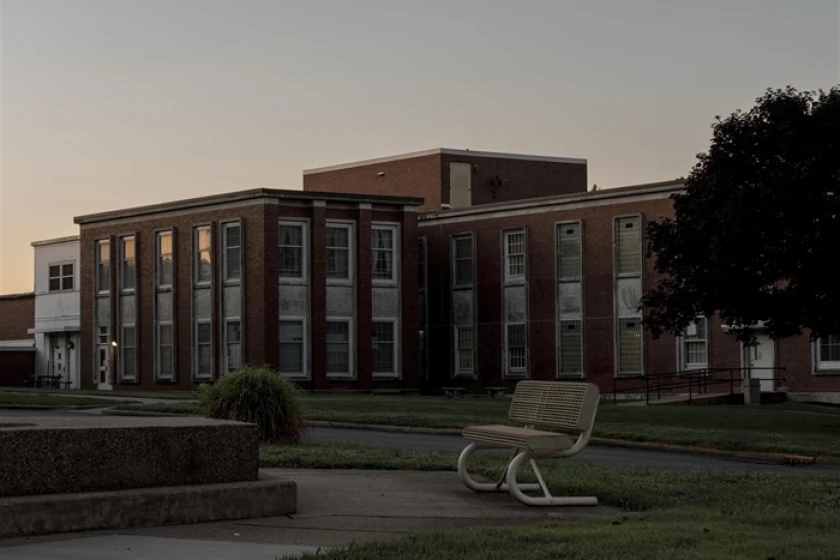 Outside shot of Choate Developmental Center ( a large brick building) at dusk