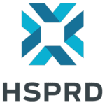 Blue stylized square logo above HSPRD text