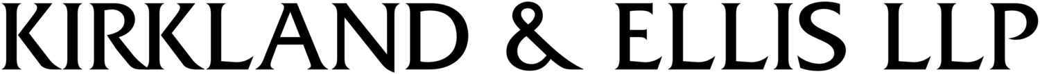 Logo for Kirkland and Ellis law firm. Simply the name of the firm in an elegant, black font