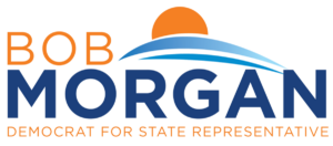 State Representative Bob Morgan's logo with his name and a stylized sun over blue waves